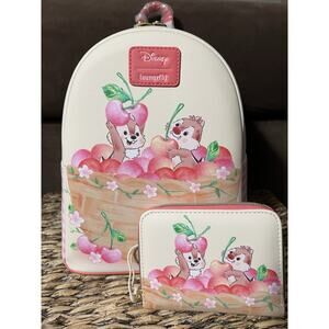 Loungefly Disney Chip 'N' Dale Cherry Basket Mini Backpack Wallet Set